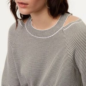 LOFT Striped Cutout Pullover Crewneck Sweater